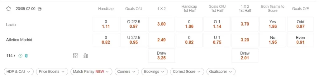 prediction Lazio vs Atletico 20092023