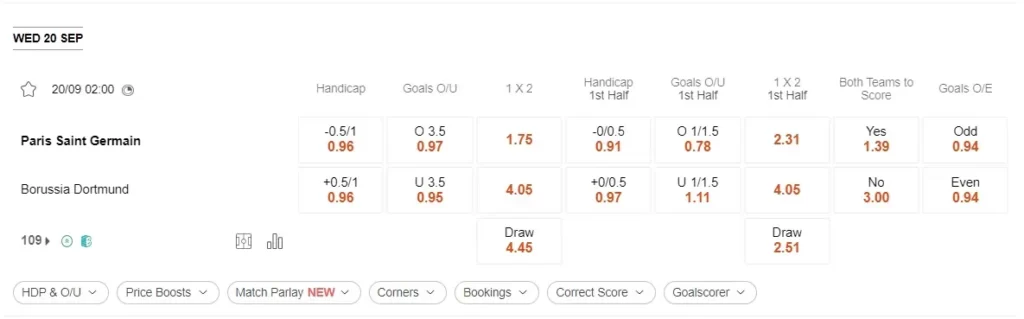 prediction PSG vs Dortmund 20092023