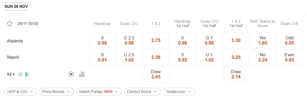 prediction Atalanta vs Napoli 26112023