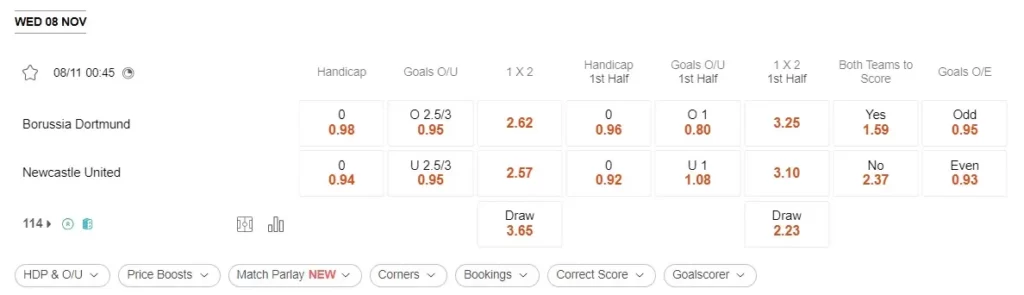 prediction Dortmund vs Newcastle 08112023