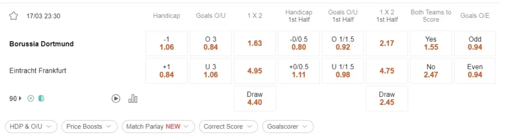 prediction Dortmund vs Frankfurt 17032024